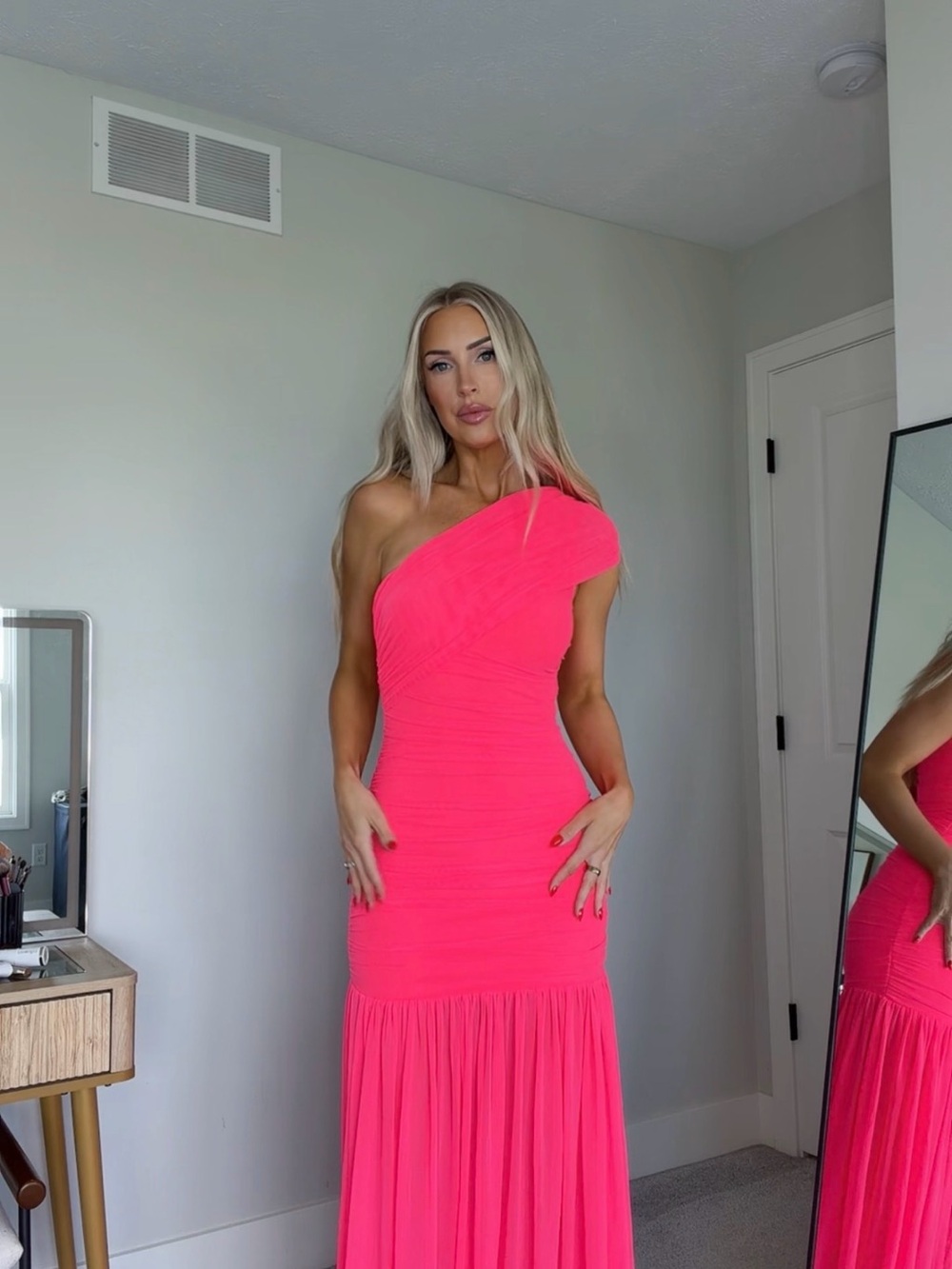 One-Shoulder Maxi Dress in Hot Pink
